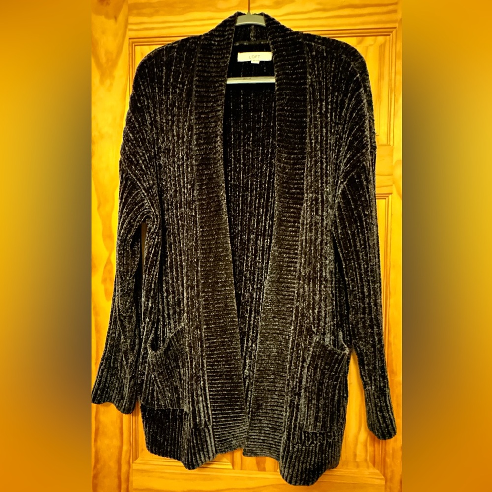 LOFT Dark Blue Velour Cardigan